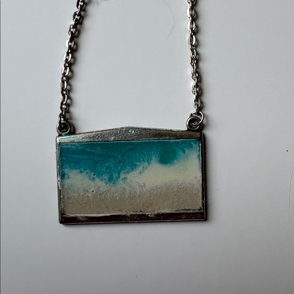 Custom Made By Local Nj Artist / Ocean Scene Necklace On Silver Chain